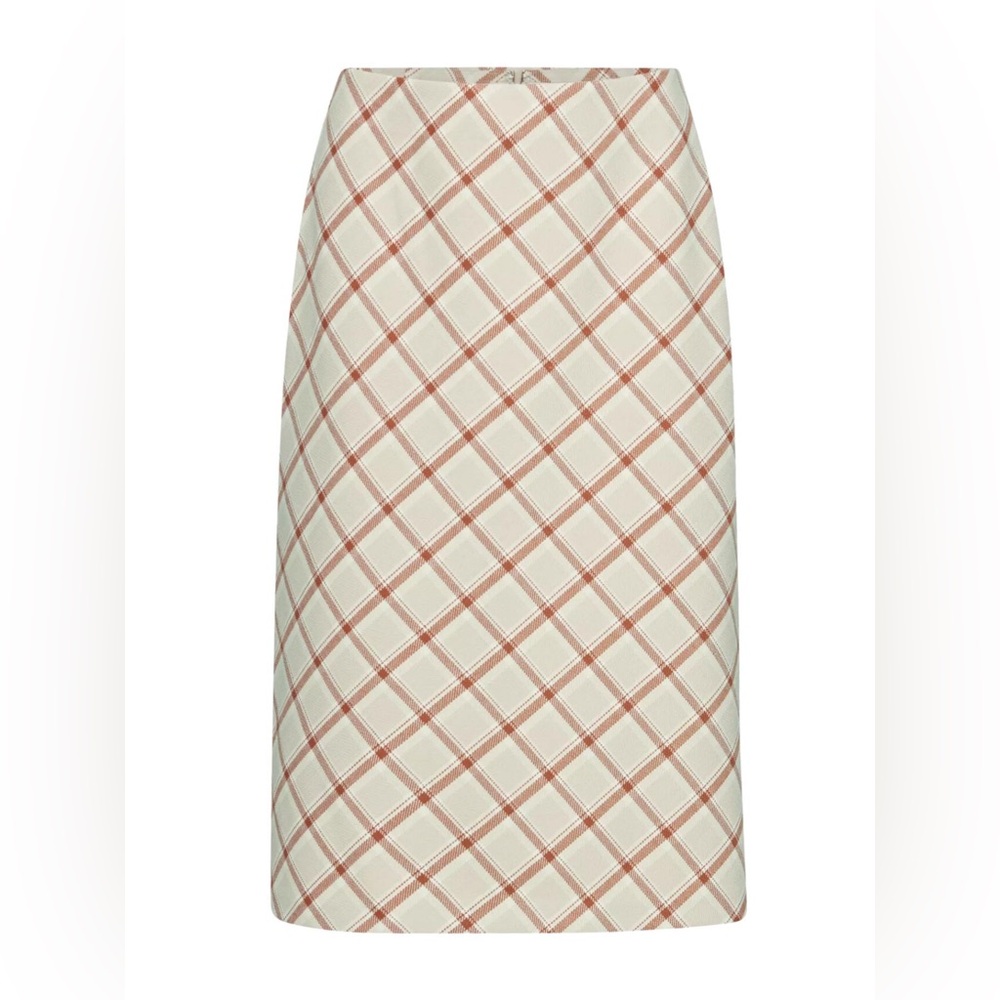 Aritzia Wilfred Cream/Brown Midi plaid Formal Evening Cotagecore Skirt Size 4